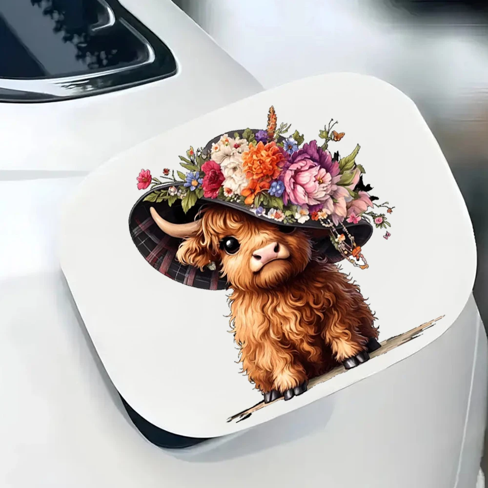 

Водонепроницаемая декоративная наклейка с цветочным узором и изображением маленькой высокогорной коровы, подходит для автомобилей, ноутбуков, бамперов, стеклянных окон.