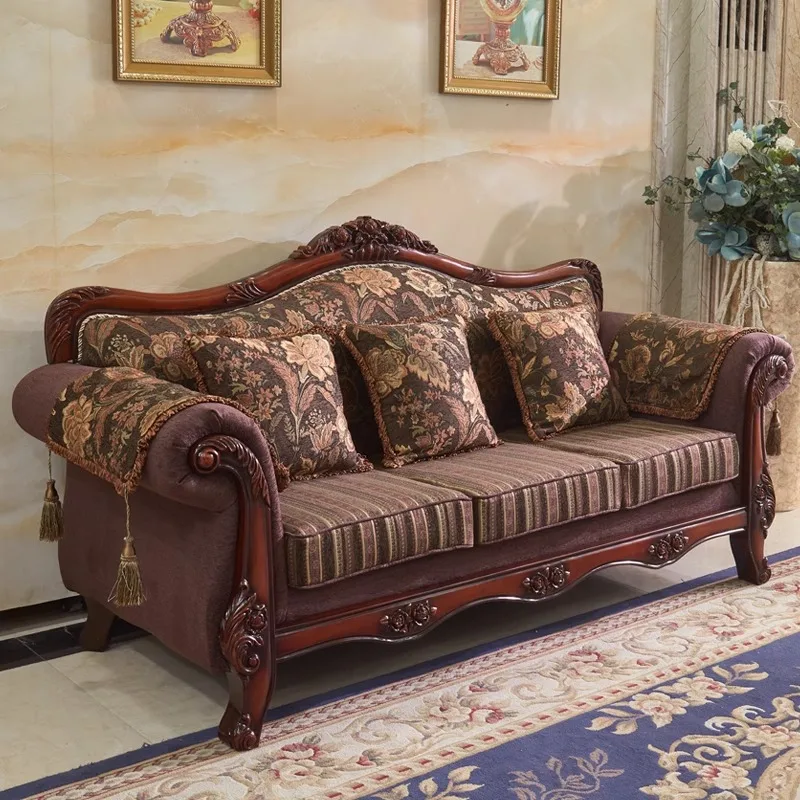 Small apartment living room carved solid wood removable and washable hotel villa complete fabric sofa customization