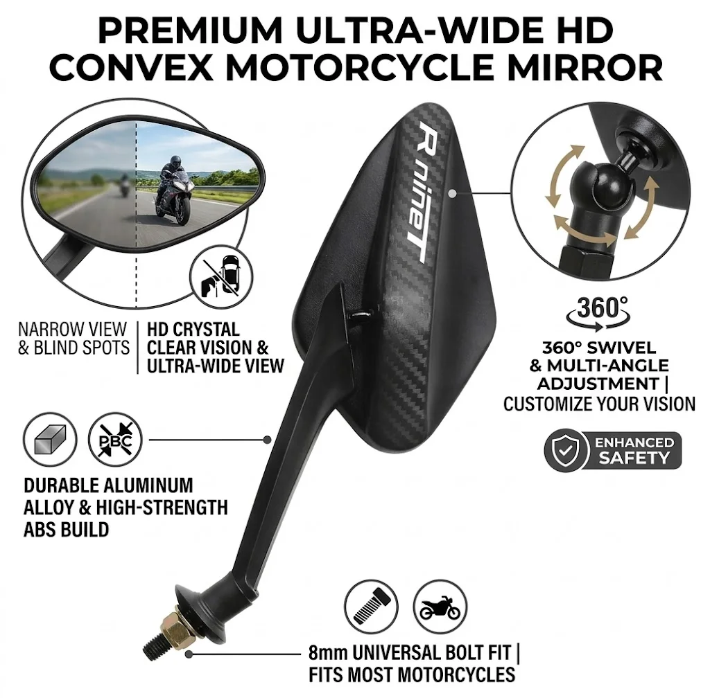 1 Pair Modifyed 360° Foldable Motorcycle Side Rearview Mirrors For BMW R NINE T R NINET RNINET Cafe Racer Pure Scrambler