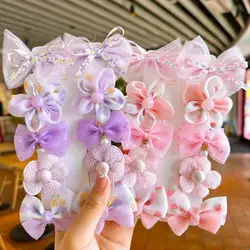 10Pcs/Set Children Cute Bows Hair Clips Girls Lace Flower Hairpins Mesh Bowknot Duckbill Clips Kids Hair Accessories