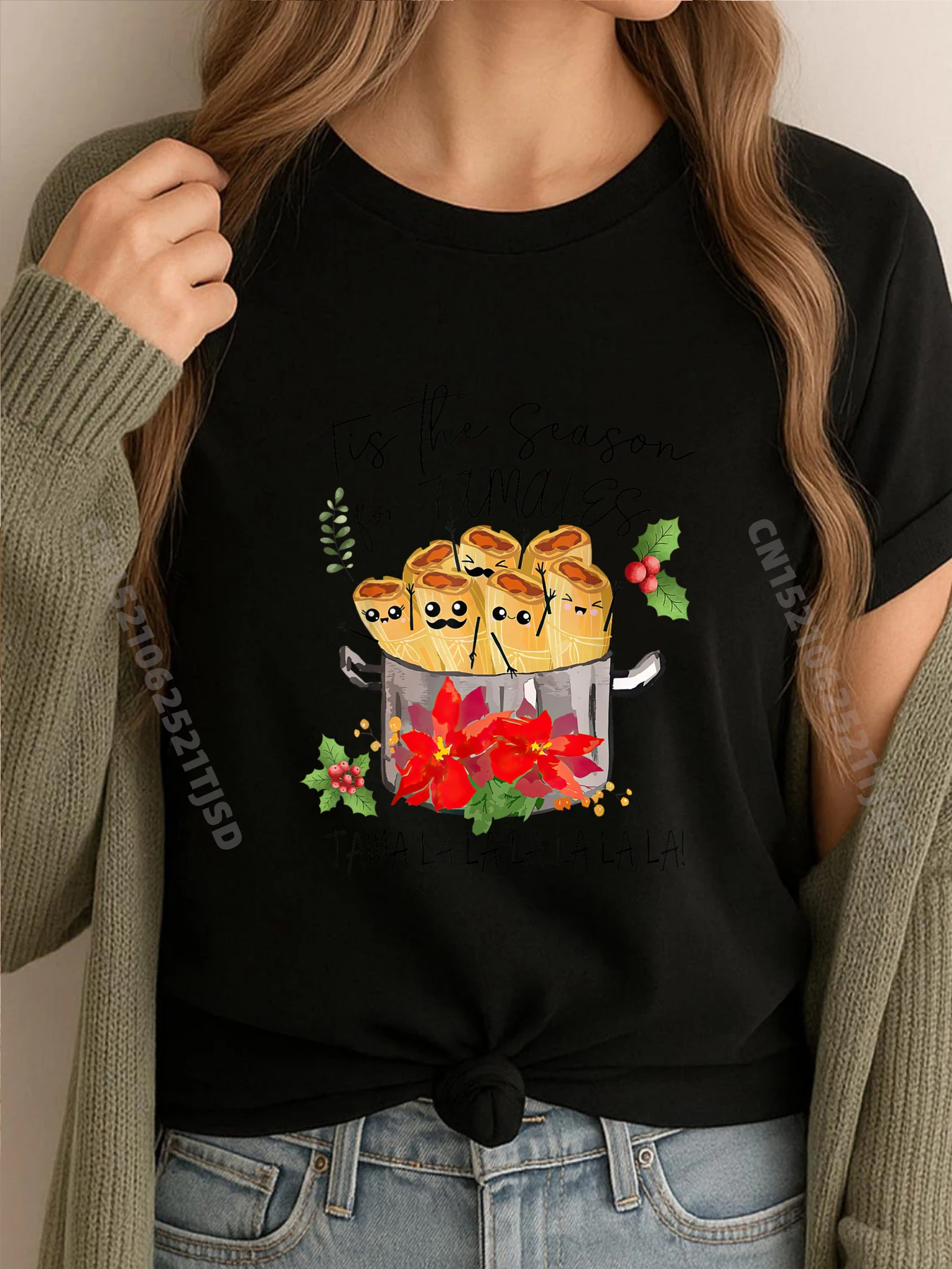 

Tis The Season For Tamales Мексиканская рождественская женская одежда Футболка-мем День благодарения