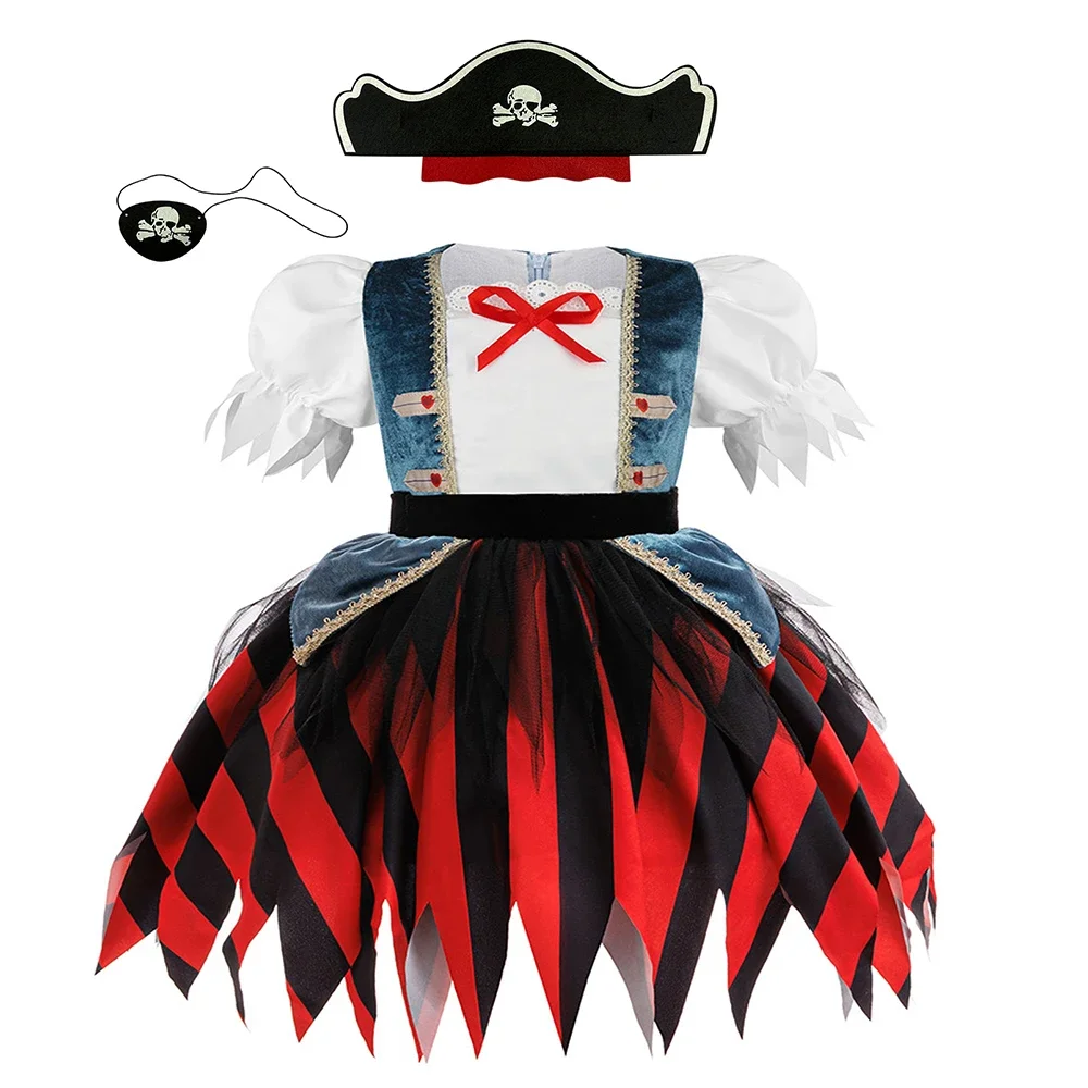2026 Carnival Girls Pirate Dress +Hat Eye Patch For Carnival Birthday Ocean Adventurer Pirates Buccaneer Fancy Dressup Costume