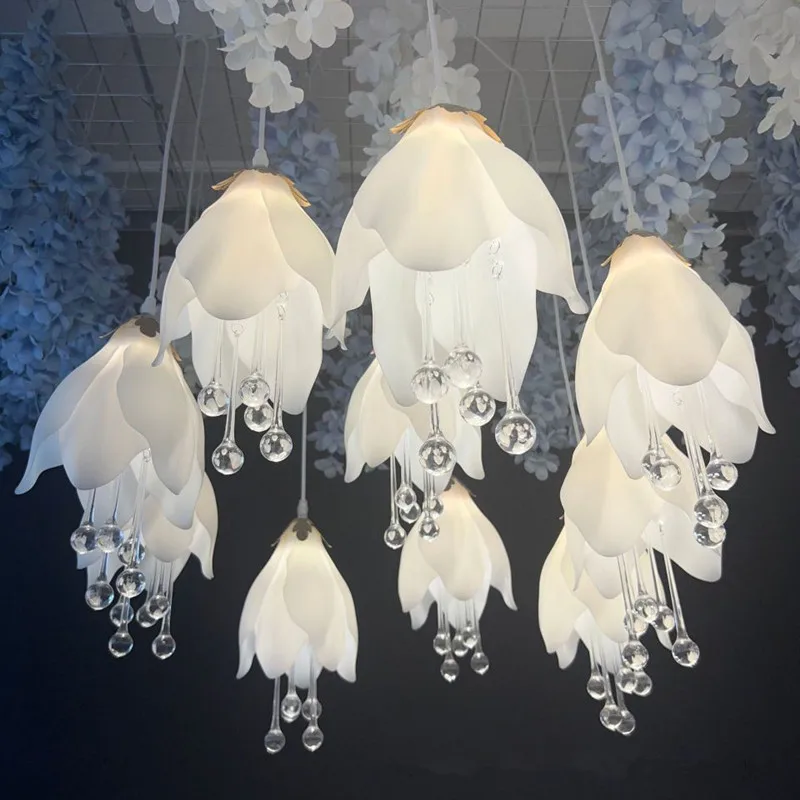 10個のマグノリアLEDハンギングオーナメント、アクリル製装飾ペンダント、ホリデーパーティー、結婚式、パーティー会場、ステージ、天井装飾用