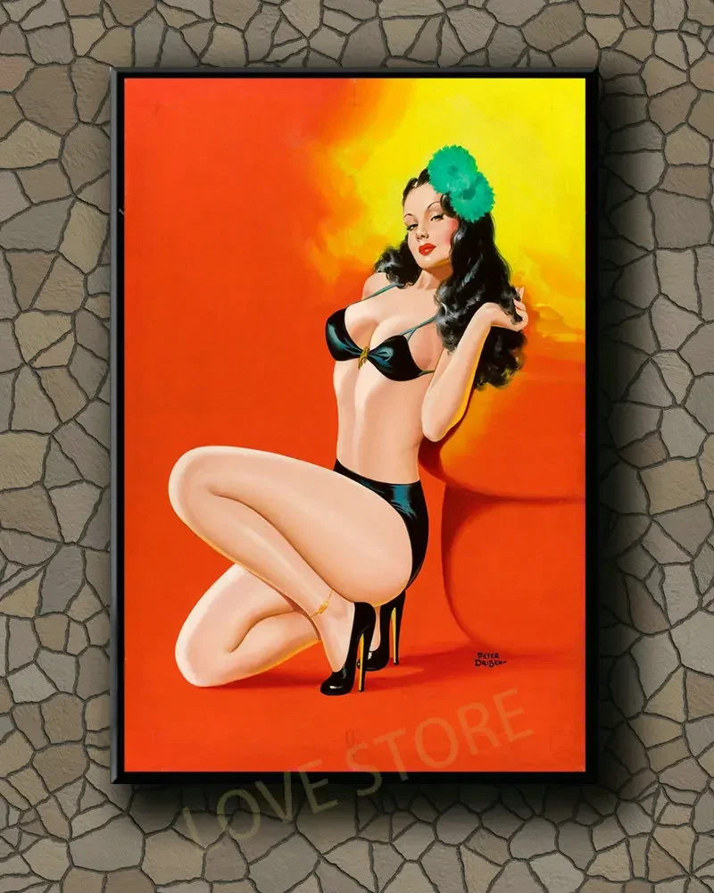 P444 Vintage Beautiful Pin-up Girl Classic Picture 588 Silk Fabric Poster Art Decor Indoor Painting Gift