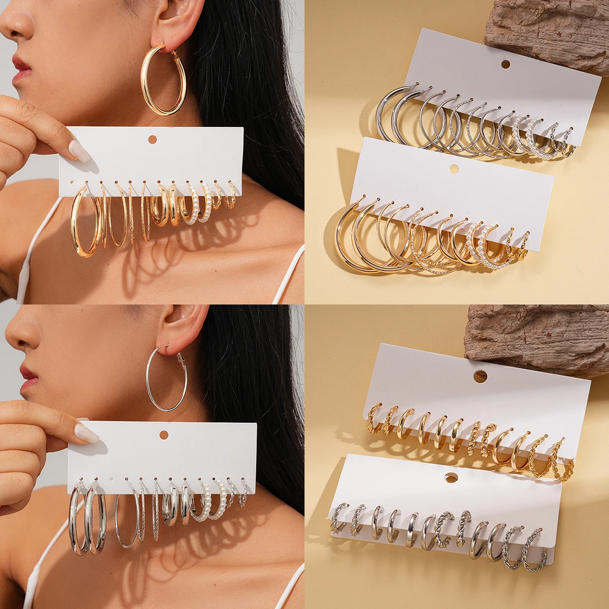 

12pcs/set Europe and America Metalic Hoop Earrings Woman Versatile Twisted Round Ear Buckles Daily Party Ear Jewelry Wholesale