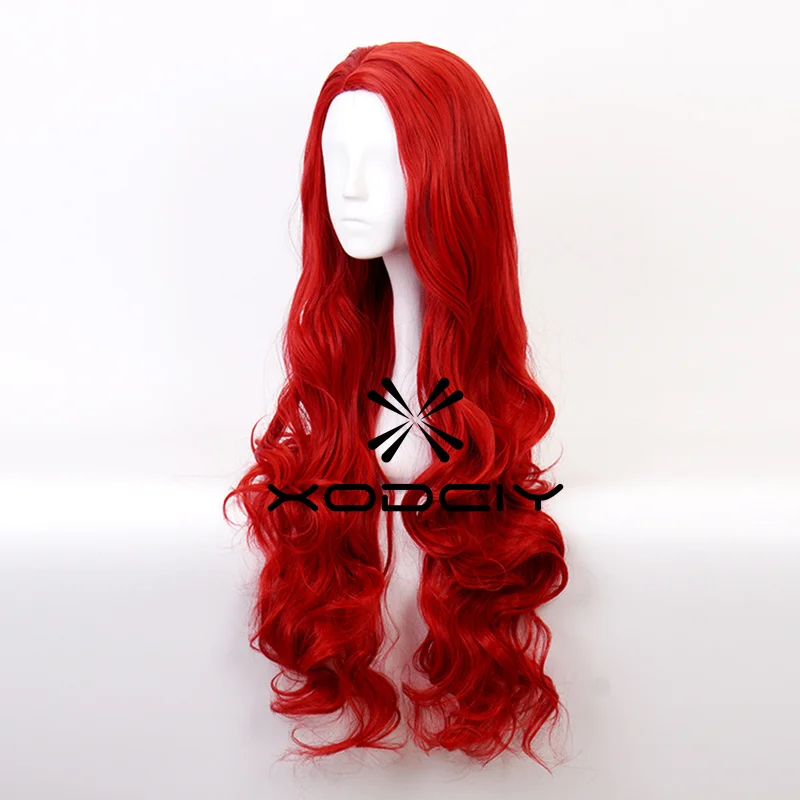 75 cm Rode Lange Pruik voor Meisjes Vrouwen Cosplay Pruik voor Aquaman Mera Hittebestendige Synthetische Pruik voor Halloween Cosplay Party
