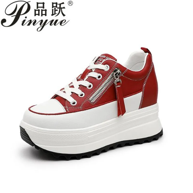 8.5cm Women dermis Sneakers Autumn Winter Hidden Heel Casual Shoes Side Zip Women White Platform White shoes 34 40