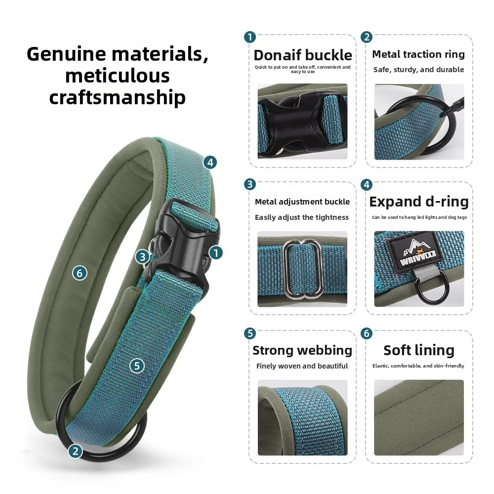 Large dog dog collar Nylon reflective dog collar Adjustable explosion-proof dog collar for medium and large dogs