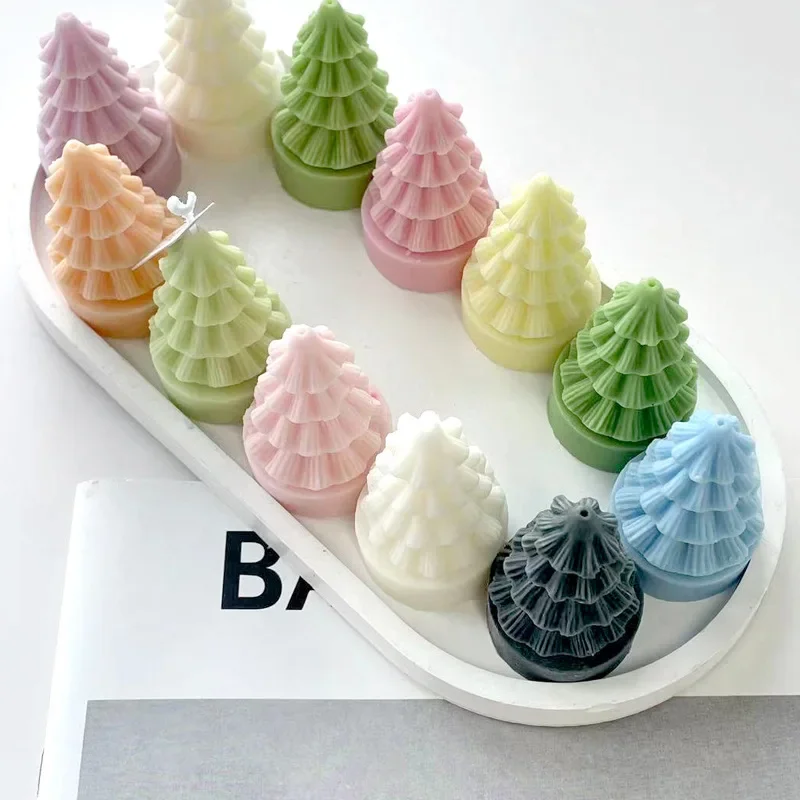 3D Christmas Tree Candle Silicone Mold Handmade Xmas Gifts Plaster Resin Ornaments Mould Soap Candle Making Supplies