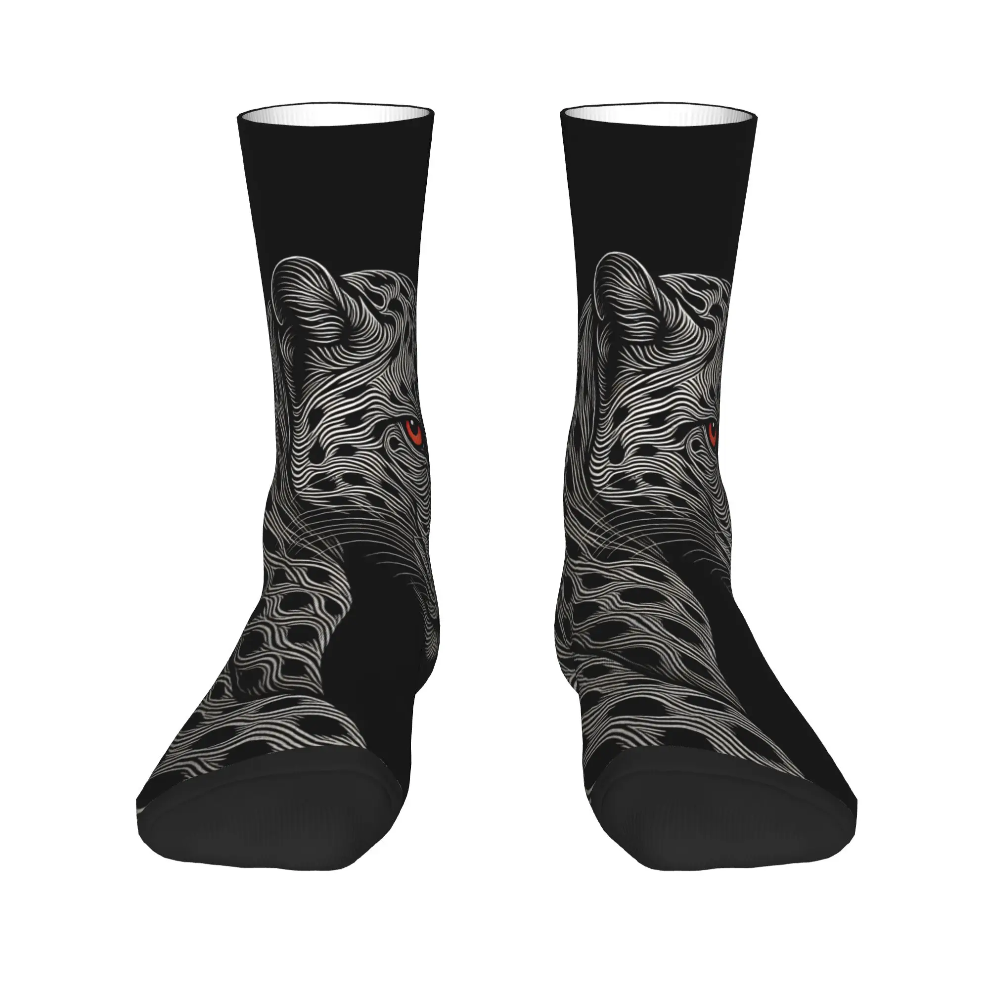Line Art Leopard With Red Eyes Black Background Stockings  Gothic Socks Men Breathable Socks Autumn Running Anti Skid Socks Gift