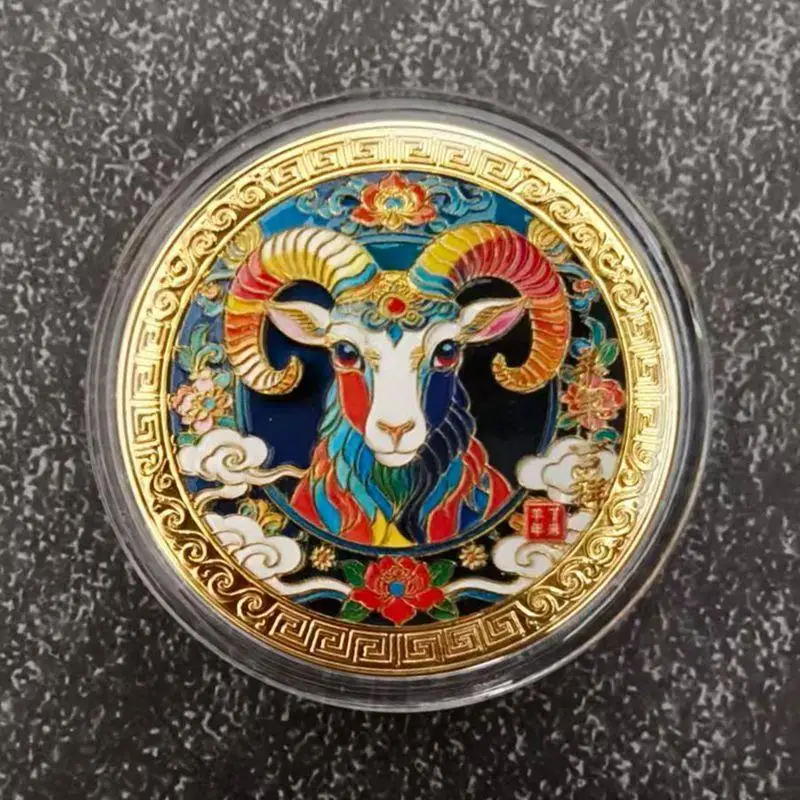 1Pcs 2027 Year Of The Goat Colorful Collectible Coins Decoration Metal Crafts Zodiac Goat Souvenir Medal New Year Gift