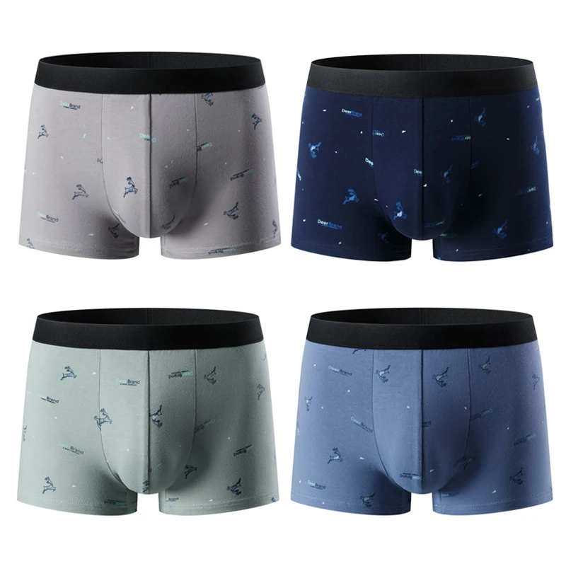 4-piece men\'s fashion printed boyshort comfortable plus size 5XL6XL juvenile underwear beach shorts elastic waist underwear