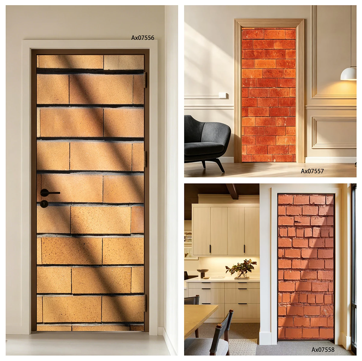 Vintage Brick Wall Door Decal Waterproof Removable Black Brick Texture Print Home Interior Entryway Door Wall Art Decor
