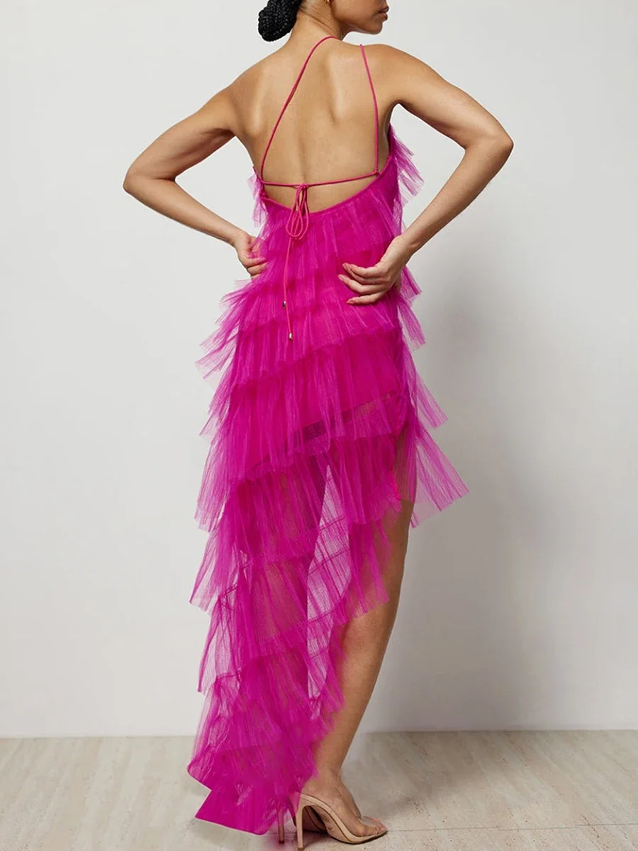 Novo vestido feminino sem mangas verão sem costas em camadas plissado festa malha cocktail vestido para praia clube streetwear s m l