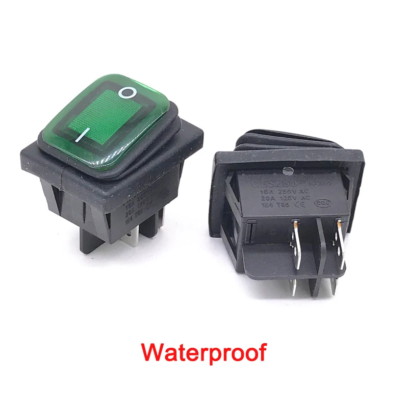 Heavy Duty Waterproof Rocker Switch 12V Red LED 220V Light Illuminated 16A 250V AC KCD4 DPST Switch 4pin ﻿