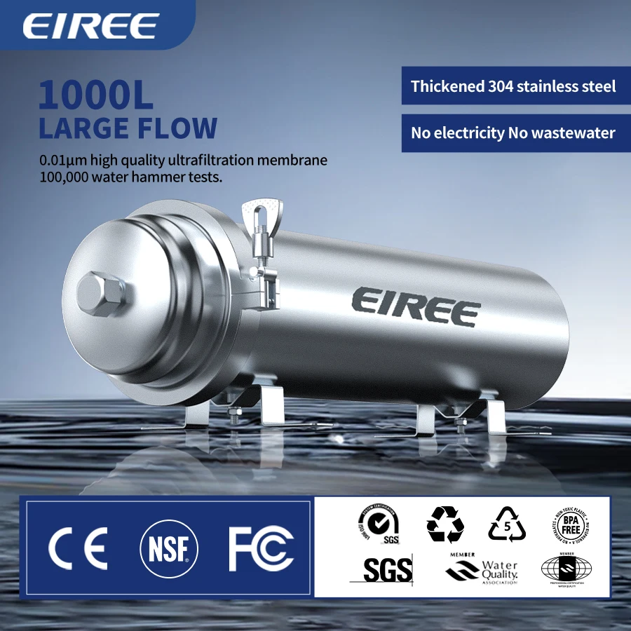 

EIREE 1000L Ultrafiltration Membrane Water Purifier for Household Stainless Steel 0.01μm UF Filter Water Purification Equipment