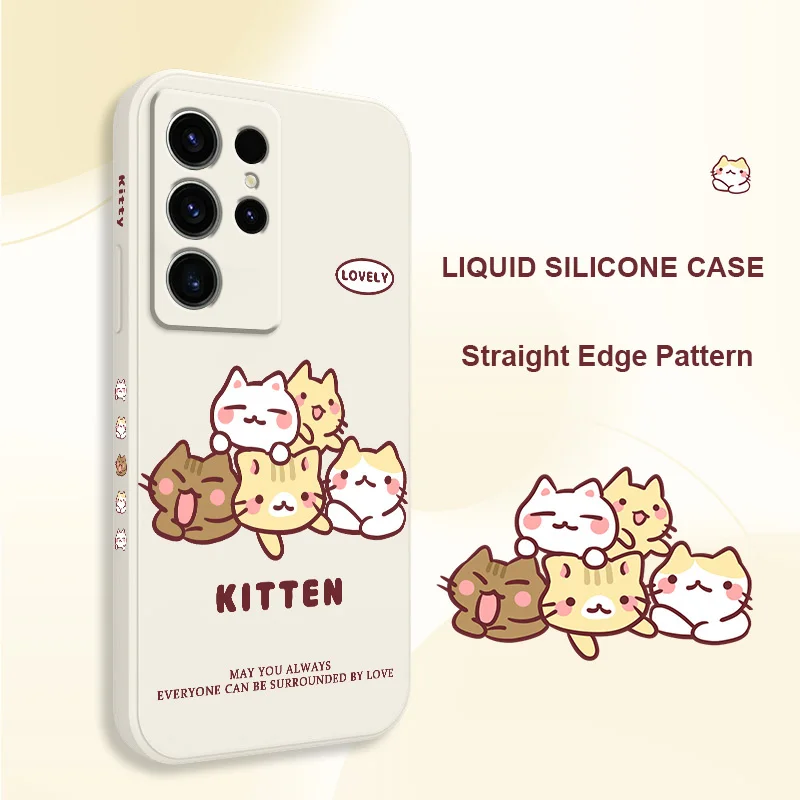 Soft Cute Cat Phone Case For Samsung Galaxy S25FE S24 S23 S22 S21 S20 S10 S10E Ultra Plus FE Note 20 Ultra 10 Plus Cover