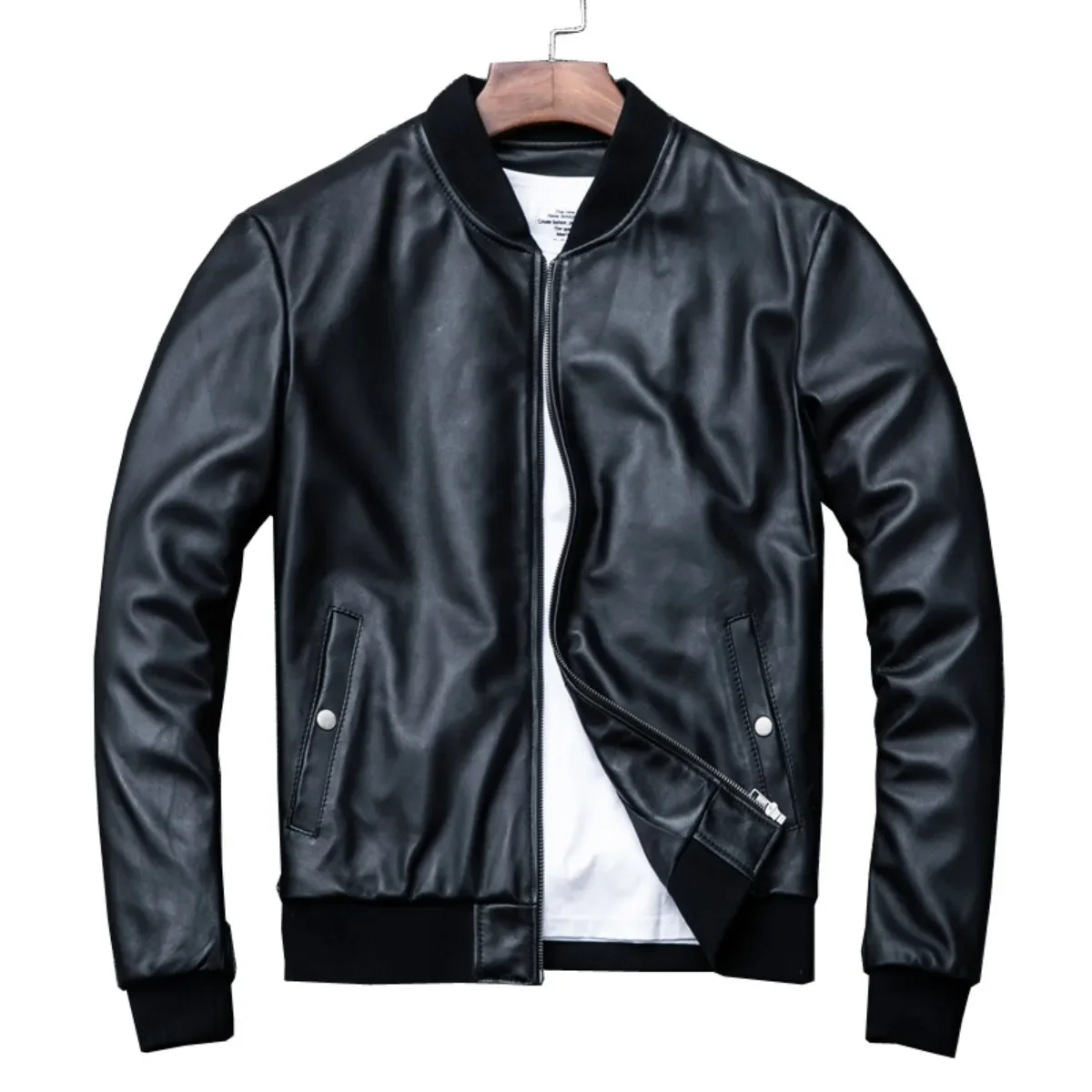 2025 Sheepskin Jacket New Leather Jacket Top Layer 100% Leather Clothes Men's Stand Collar Motorcycle Clothes  Autumn Winter