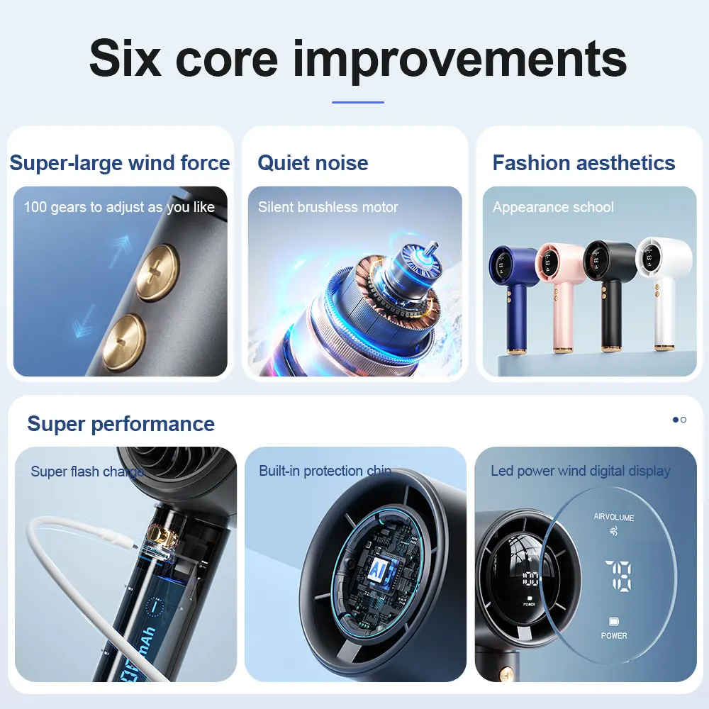 مروحة صغيرة جديدة شاشة LED USB قوية 100 سرعة مروحة يدوية محمولة شحن توربو مروحة صغيرة سطح المكتب كهربائية صغيرة