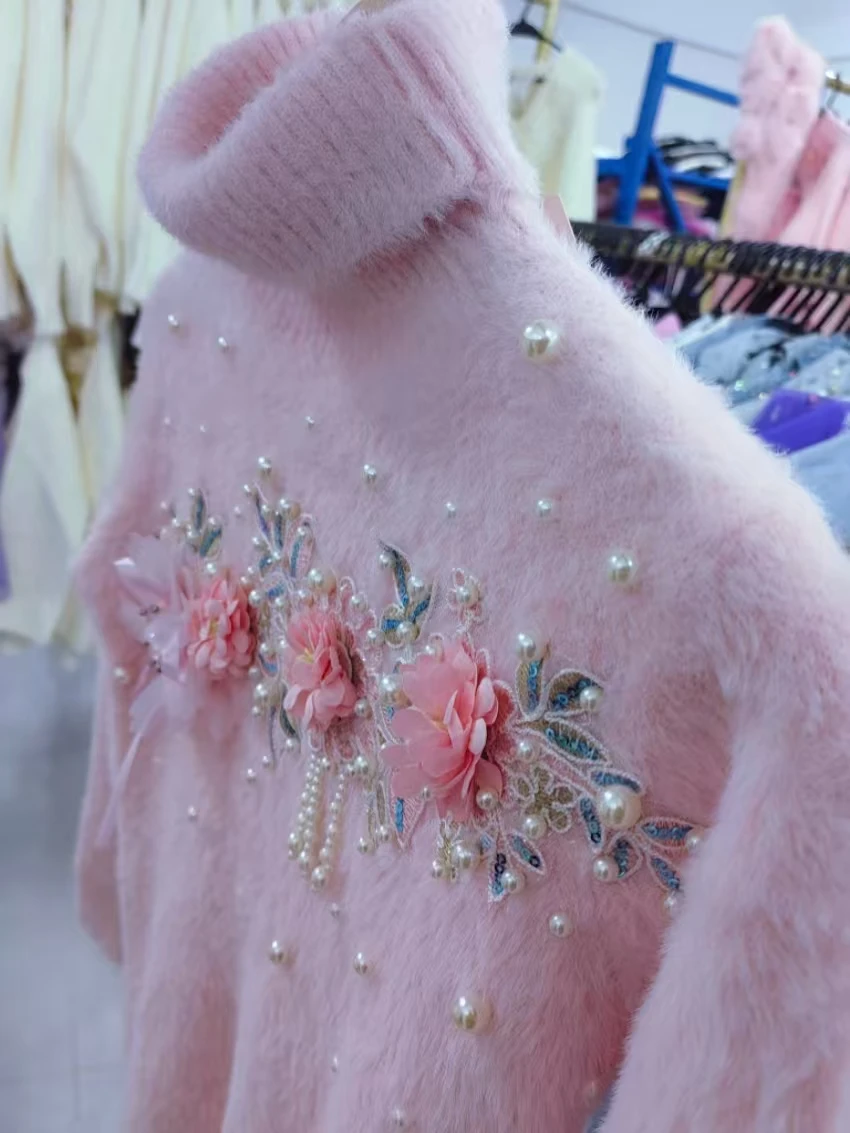 

Real Photo Turtleneck Slim Fit Pink Sweater for Women Autumn/Winter Knitwear Outwear Pullovers Femme Clothing