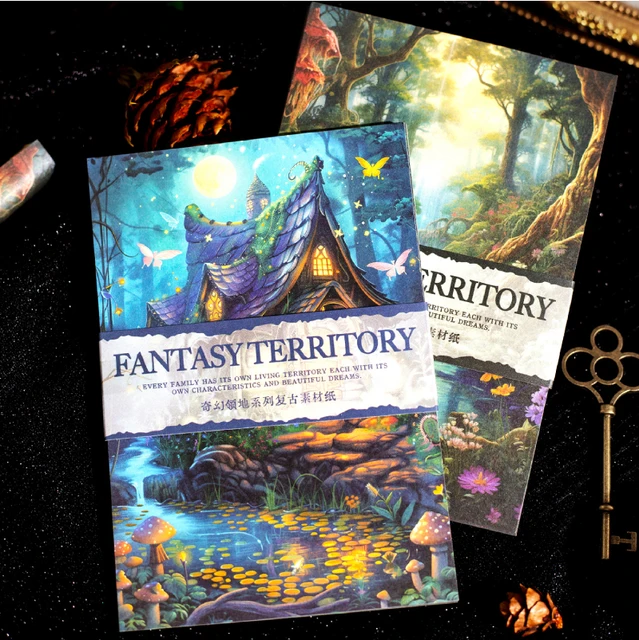 Yoofun 30 sztuk Fantasy Territory Junk Journal materiał do scrapbookingu papierowe notesy karty Retro papier dekoracyjny w tle