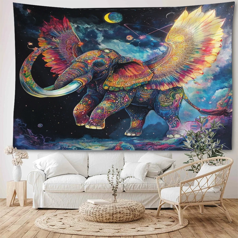 

Psychedelic elephant starlight elephant golden elephant mandala bohemian hippie wall home decoration tapestry