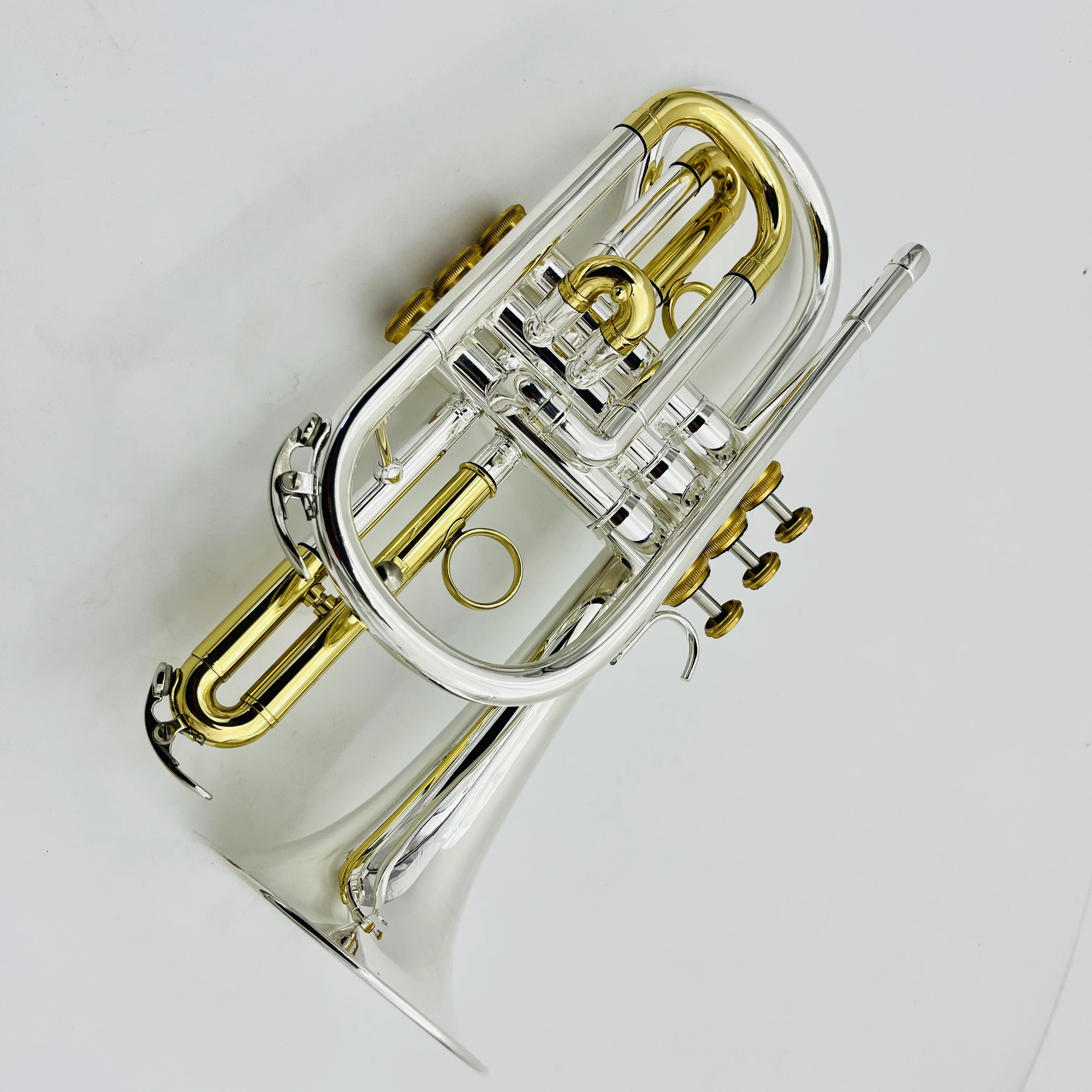 Professional Silver Plated Cornet horn B-flat Gold Keys With Case Accessories