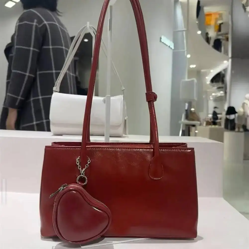 Bloom Korean Style Red Shoulder Bags Purse Women Versatile Pu Leather Y2k Handbag Ladies Large Capacity Underarm Bag 2025 New