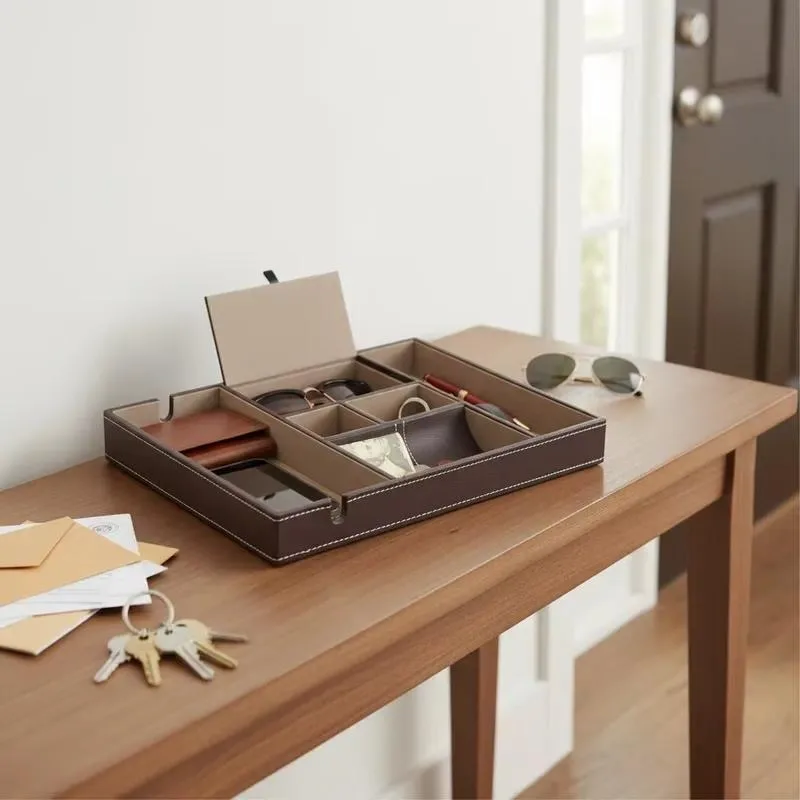 Handmade Leather Tray Storage Box for Jewelry Office Supplies Cell Phone Guangdong Craft