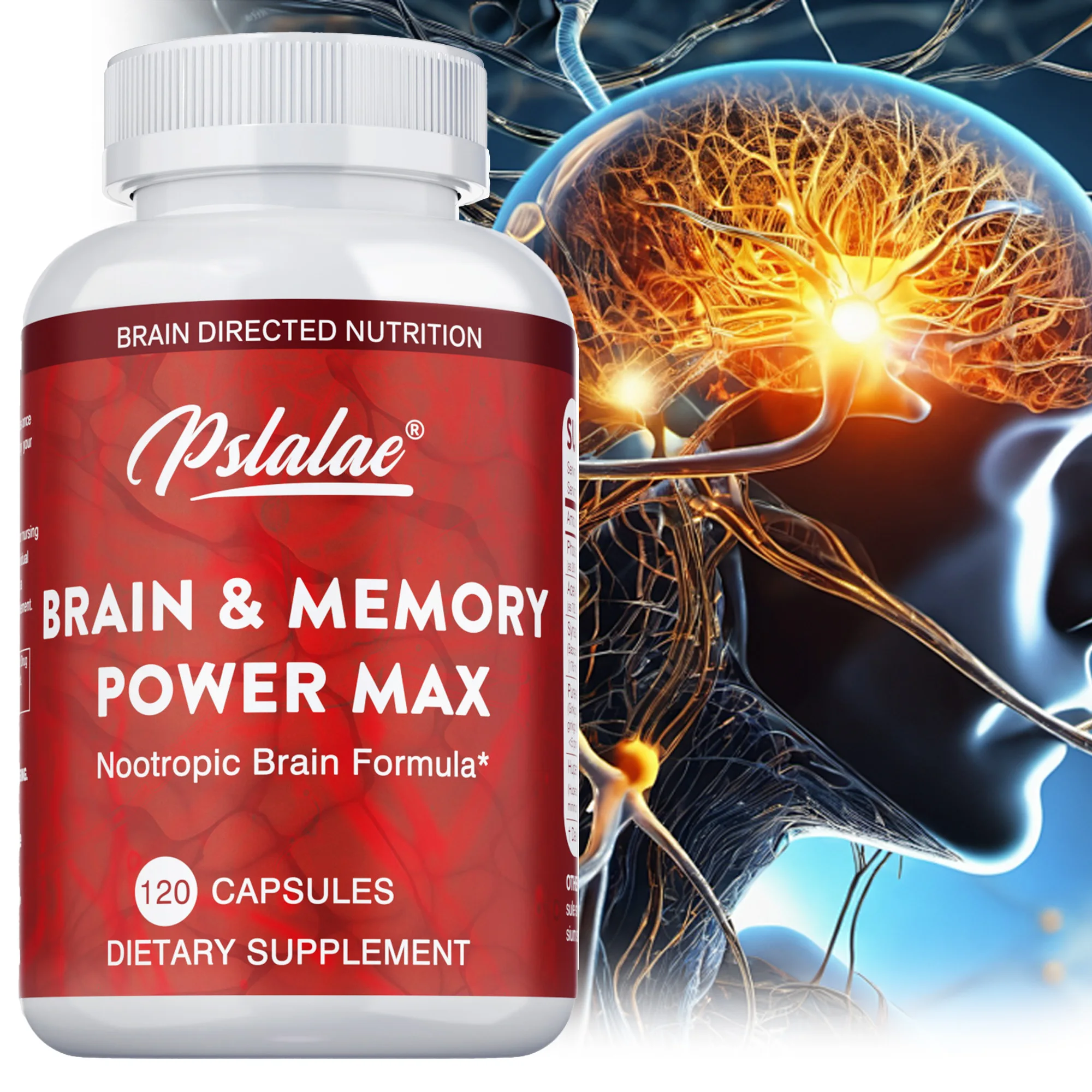 

Brain & Memory Power MAX - Enhances Memory, Focus & Clarity Supports Cognitive Function Supplement - 120 Capsules