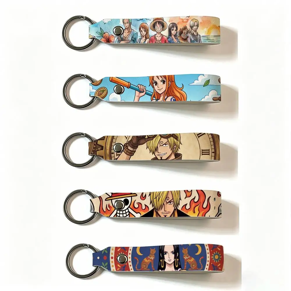 MOTORCYCLE ANIME ONE PIECE LUFFY PU Leather Keychain Minimalist Key Holder Durable Key Organizer Car Keys Bag Accessories