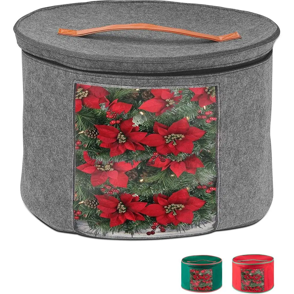 

Серая прочная складная фетровая сумка для хранения рождественских венков с застежкой-молнией и ручкой, контейнер-органайзер для сезонного декора, 20x12