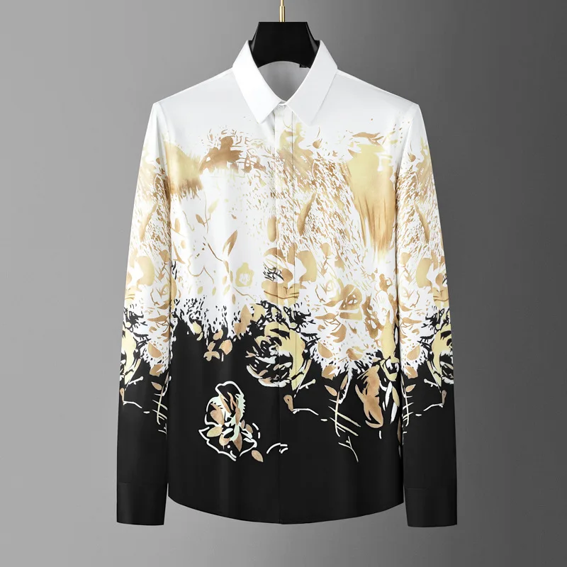 

Luxury Social Long Sleeved Shirt Men Autumn Winter Casual Business Dress Shirts Slim Fit Party Tuxedo Banquet Shirt Men Clothing