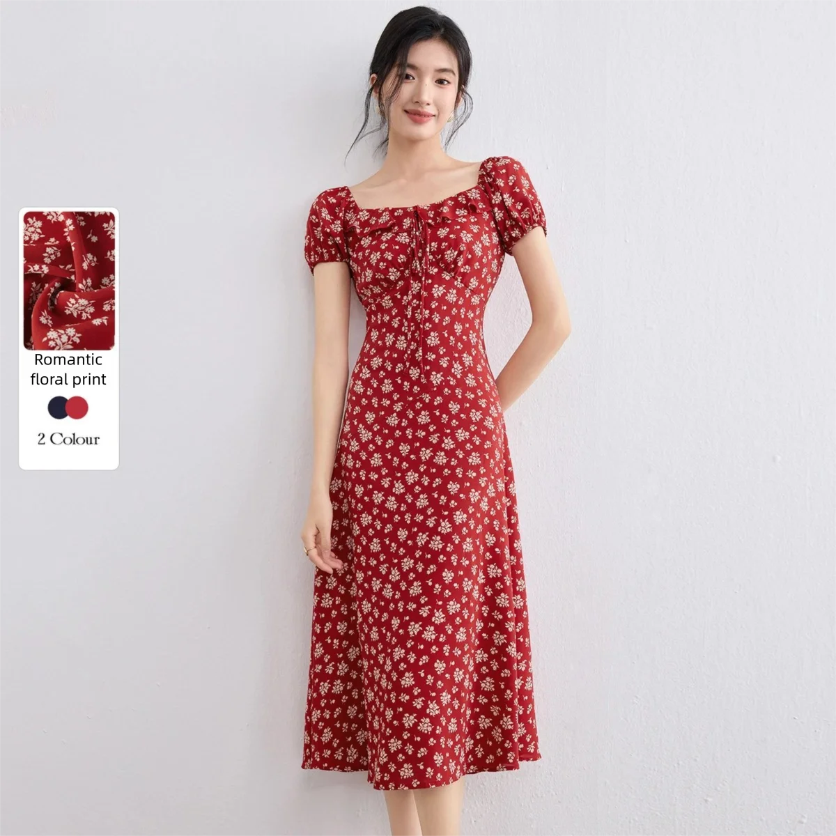 

SENTUBILA Elegant Tie Neck Summer Dresses for Women 2026 Ruffle Tirm Floral Print Vacation Slim Short Sleeve Dress 152LO3362