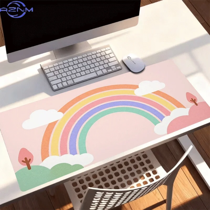 1pc Extra-Large, Non-Slip, Durable Desk Mat, Mouse Pad, Featuring Rainbow Over Clouds, Rubber Base, for Office, Computer Decor,