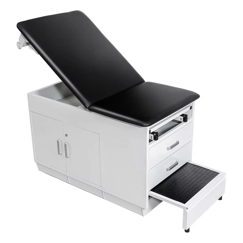 Professional physical therapy examination table with locker and 2 drawers, adjustable backrest, bedside paper roll holder