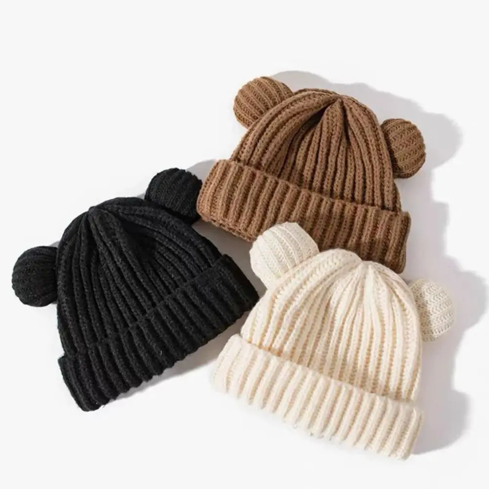 

Casual Bear Ear Outdoor Knitted Hat Hooded Thickened Hat Scarf Set Windproof Snow Beanies Cap Neck Warmer