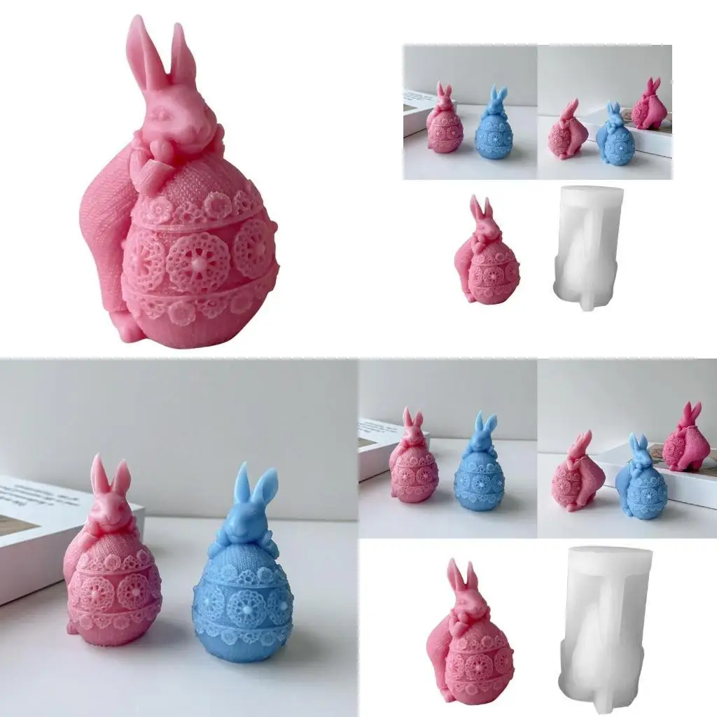 

P9FE Eggs Rabbit Decoration Soap Mould DIY Epoxy Mold Handmade Candles Aroma Wax Soap Molds for Decorations