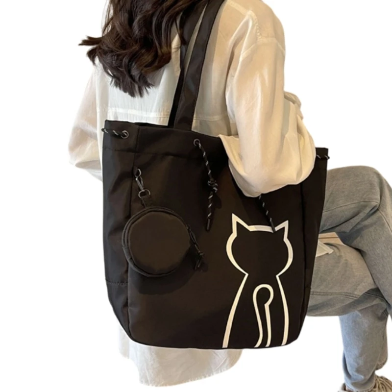 Bolso hombro con estampado gato para mujer, bolso capacidad, bolso compras lona para trabajo