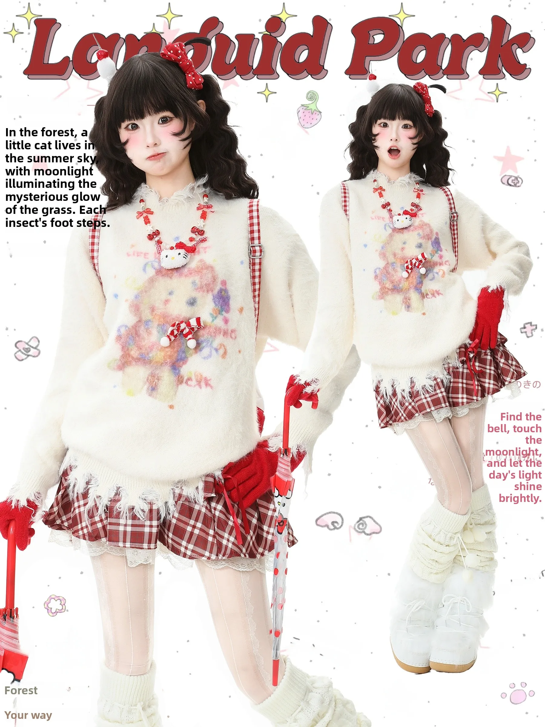 

Синий Ghost Park Languid Park Tassel Cisas Dog Bowtie Норковый вязаный свитер Женский топ Sweet Sle Свободного покроя Long Sve