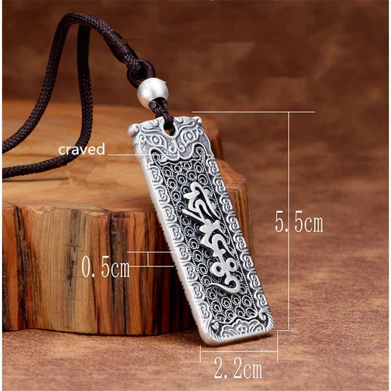 Vintage Sanskrit Sutra Pendant Necklace For Men Jewelry Tibetan Silver Mantra Necklace Male Retro Nanno Amitabha Amulet Pendant