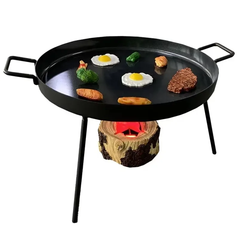 Campfire Cooking Stand BBQ Grill Fry Pan with Removable Feet Adjustable Height with Charcoal for Outdoor Picnic Cookware Party