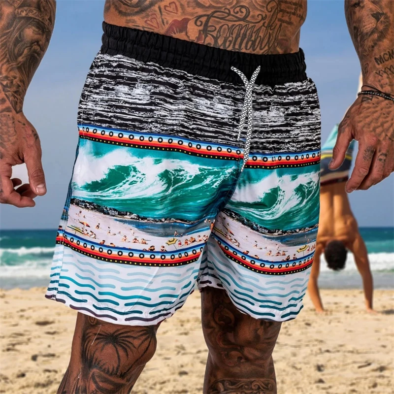 New Summer Beach 3D Printing Youth Men's Casual Straight Tube Spot Summer Micro-elastic Swimming Trunks Shorts Cool Ice Shorts