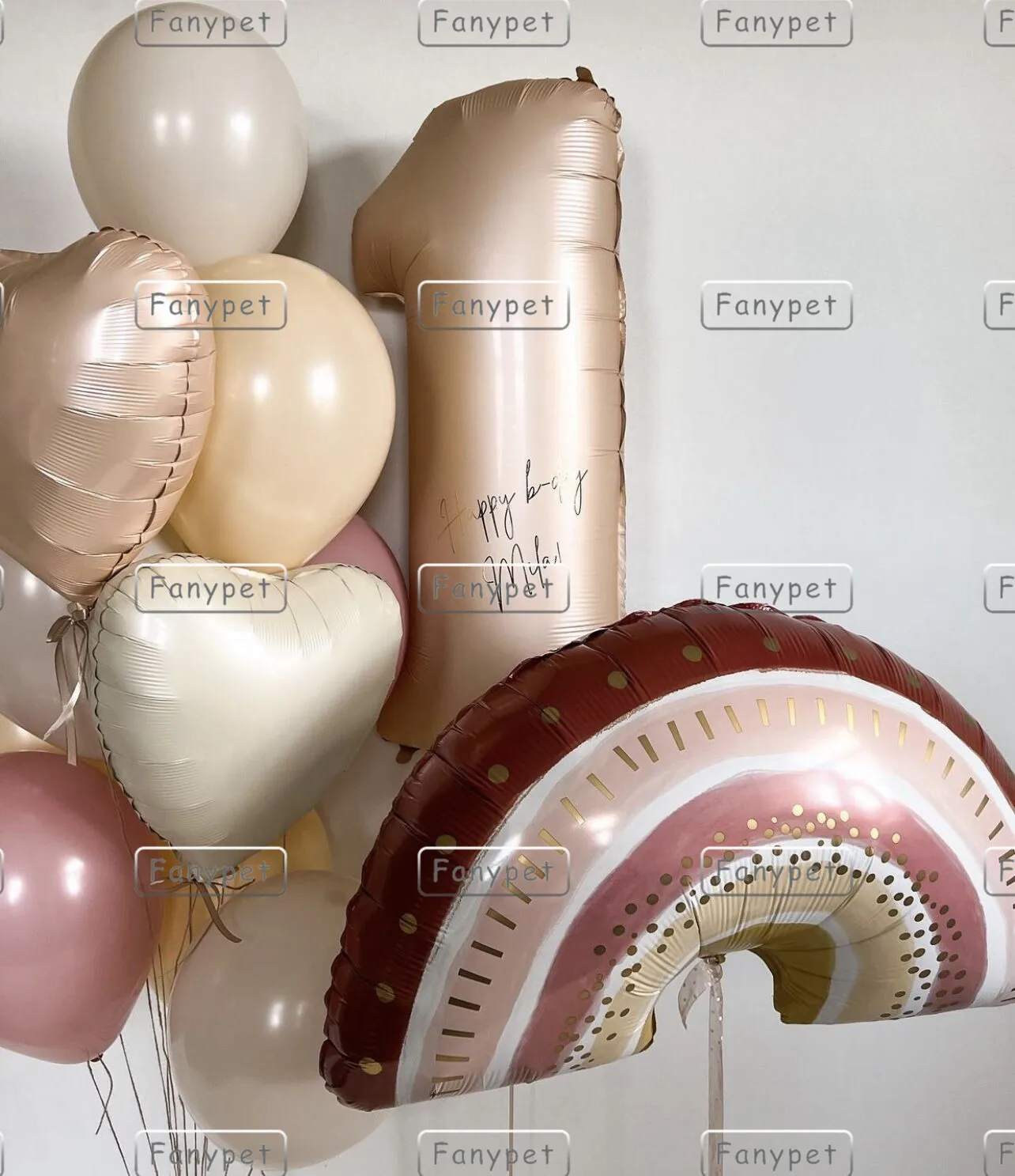 10pcs Happy Birthday Balloons Cream Nude Number Ballons 1 2 3 4 5th Girl Rainbow Birthday Wedding Accessories Baby Shower Decor