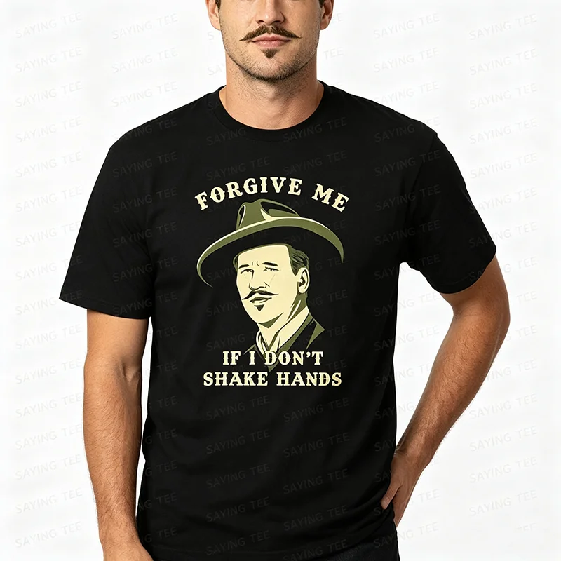 Tombstone Doc Holliday „I Don't Shake Hands“ 90er-Jahre Westernfilm T-Shirt „Say When“ Retro-Stil Vintage Spruch T-Shirt Herrenbekleidung Baumwolle – Detail 8