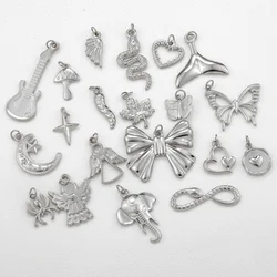 Bohemian Stainless Steel Pendant Bulk Guitar Star Heart Snake Charms Geometric Silver Color Metal Pendant Fashion Jewelry Making