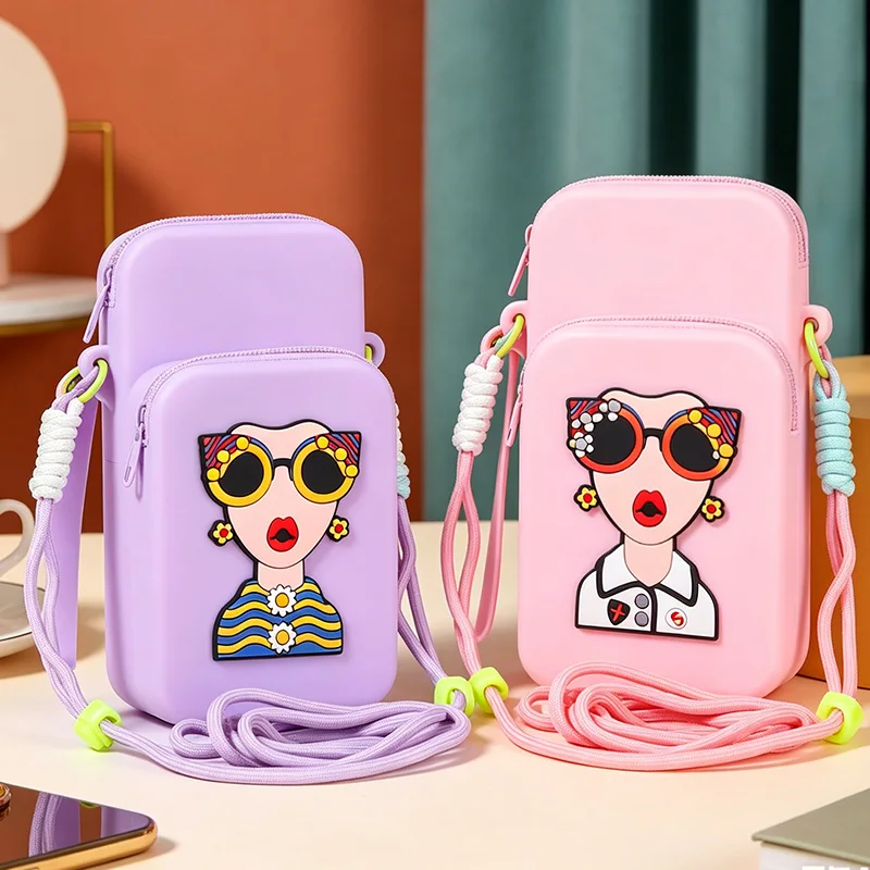 porta-moedas-e-porta-chaves-de-silicone-com-design-de-camada-dupla-que-comporta-um-celular-apresentando-um-design-de-rainha-em-desenho-animado-e-feito-de-material-macio