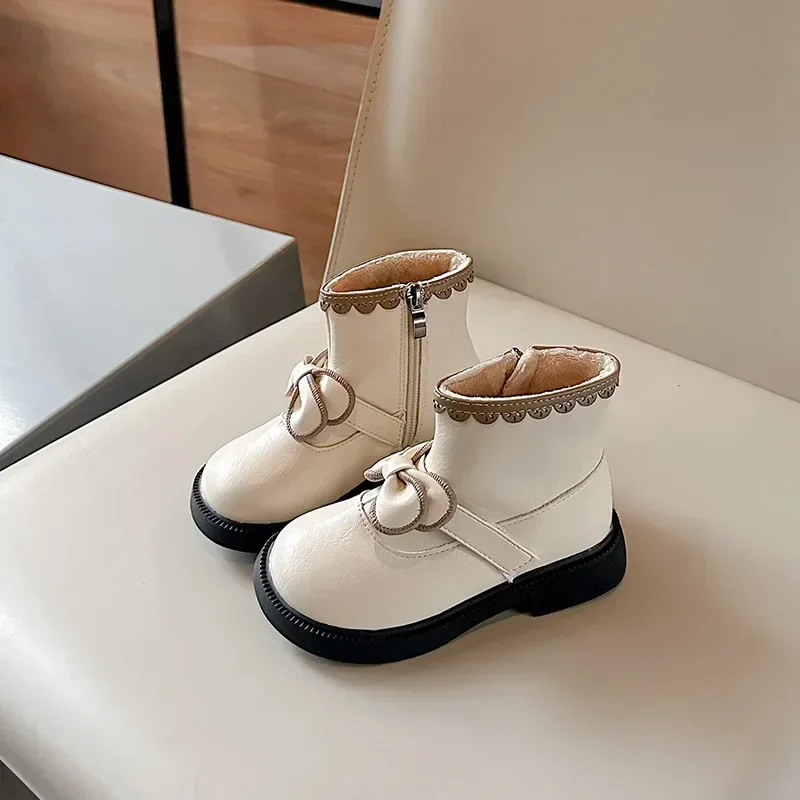 Buty dziecięce buty dla dziewczynki zimowe księżniczki bawełniane buty moda słodka kokardka dziecięce przyczynowe pluszowe krótkie buty ciepłe wszechstronne