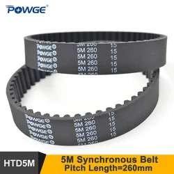 POWGE 260 5M Synchronous Length=260mm W=12/15/20mm Teeth=52 HTD 5M Closed-Loop Belt 260-5M HTD5M S5M Timing Belt Pulley 260-5M