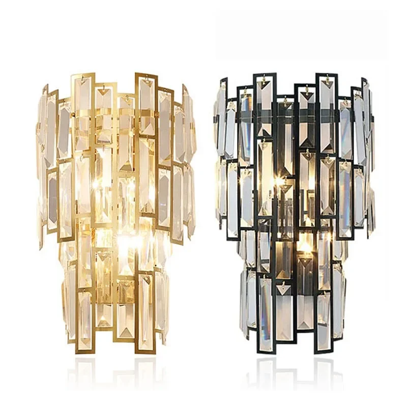 Luxury Rectangular Crystal Wall Lamp Modern Bedroom Study Led Indoor Sconce Night Lighting for Living Room Decor